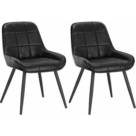 Woltu – Lot de 2 chaises de salle à manger – Chaises scandinaves en simili cuir noir – Pieds métalliques antirouilles – Hauteur d'assise 47 cm