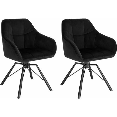 Woltu – Lot de 2 chaises pivotantes 360° en velours noir – Design scandinave – Accoudoirs confortables – Capacité de charge 120 kg