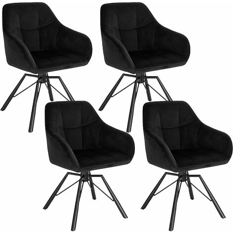 Woltu – Chaise pivotante 360° en velours noir – Lot de 4 – Accoudoirs et dossier confortables – Capacité de charge 120 kg – Montage facile