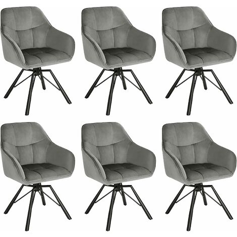 Woltu – Chaise pivotante 360° en velours gris foncé – Lot de 6 – Accoudoirs et dossier confortables – Capacité de charge 120 kg