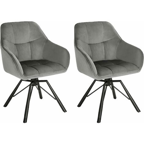 Woltu – Chaise pivotante 360° en velours gris foncé – Lot de 2 – Fauteuil de cuisine scandinave avec accoudoirs – Capacité 120 kg