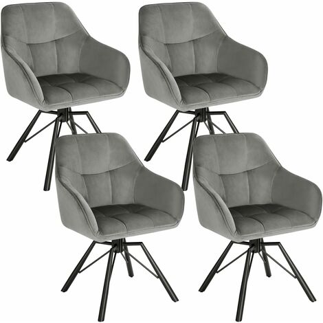 Woltu – Chaise pivotante 360° en velours gris foncé – Lot de 4 – Accoudoirs et dossier confortables – Capacité de charge 120 kg