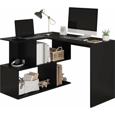 Bureau d'ordinateur en forme de L avec étagères, grand bureau, bureau à  domicile, bureau d'étude, table pour ordinateur portable PC avec rangement,  chêne noir - AliExpress