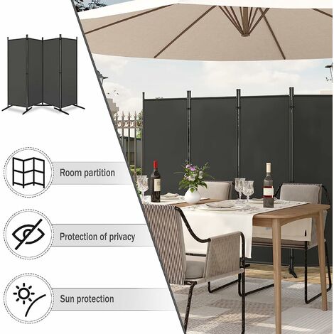 WOLTU Paravent Pliable, Séparateur de Pièce, Cloison de Séparation avec 4 Panneaux, 223x177cm, Gris Foncé