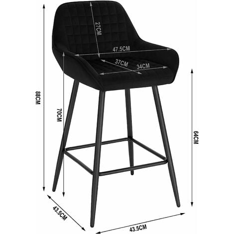 Lot de 2 Tabourets de bar WOLTU, Chaise de Bar avec Accoudoirs, Design Chaise Haute pour Bar, Siège en Velours, Cadre en métal, Noir