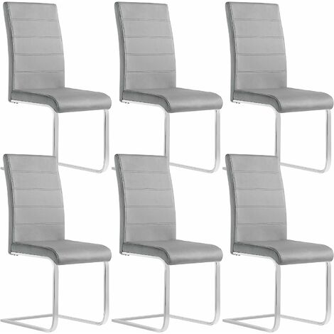 Woltu – Lot de 6 chaises cantilever en velours gris foncé – Assise ergonomique 48.5cm – Cadre métal galvanisé – Charge max 120kg (1/5)