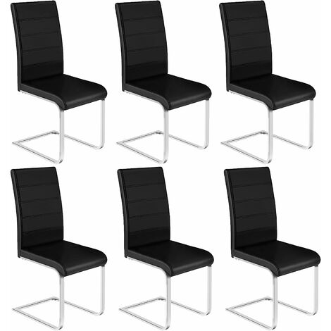 Woltu – Lot de 6 chaises salle à manger – Chaise cantilever en similicuir noir – Dossier haut incurvé – Capacité 120 kg – Confort optimal (1/5)
