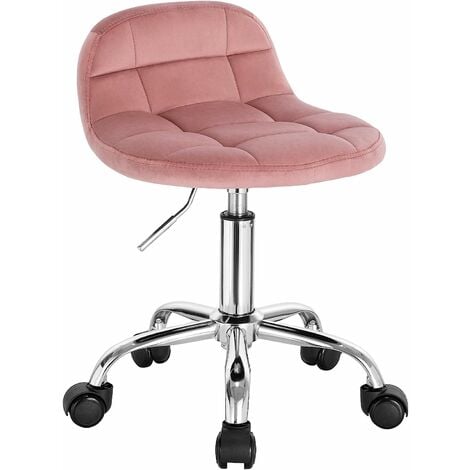 WOLTU Tabouret de Bureau, Tabouret Coiffeuse en Velours, Chaise d'Ordinateur Pivotante à roulettes, Rose