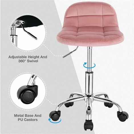 WOLTU Tabouret de Bureau, Tabouret Coiffeuse en Velours, Chaise d'Ordinateur Pivotante à roulettes, Rose