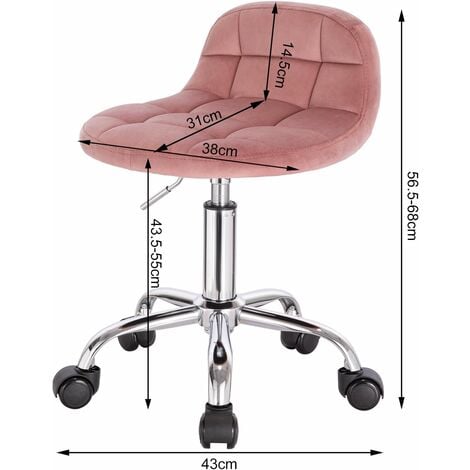 WOLTU Tabouret de Bureau, Tabouret Coiffeuse en Velours, Chaise d'Ordinateur Pivotante à roulettes, Rose