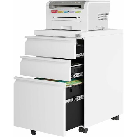 Woltu – Caisson de bureau mobile en métal avec 3 tiroirs – Dimensions 39x46x62cm – Roulettes pivotantes pour mobilité – Capacité de charge 185kg (1/5)