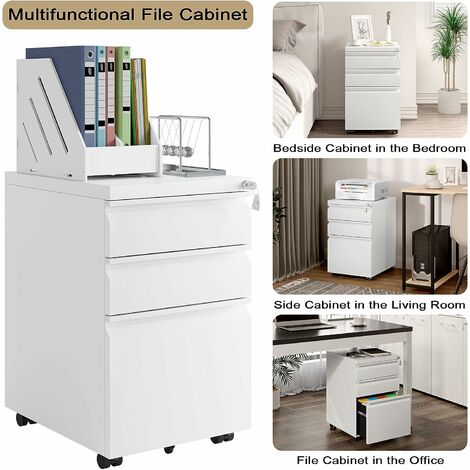 Classeur à 3 Tiroirs Avec Serrure, Armoire Latérale Mobile Avec