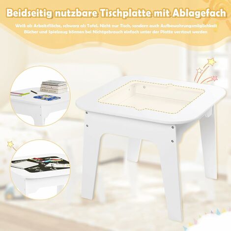 Set Table Et 2 Chaises Enfant KOMFOTTEU - MDF Résistant, Avec Rangement Et Chaises Empilables - Pour Enfants Dès 3 Ans - Gris Et Blanc Instrument De Musique Bebe