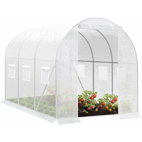 Woltu – Serre tunnel en acier galvanisé et PE 200x300x190cm – 6 fenêtres avec moustiquaires – Porte zippée enrouleur – Résistante aux UV et déchirures
