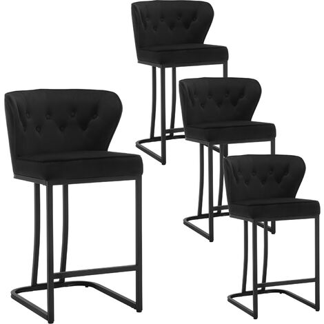 Woltu – Lot de 4 tabourets de bar en velours noir – Chaise ergonomique avec dossier incurvé – Pieds en métal – Hauteur d'assise 61cm (1/5)