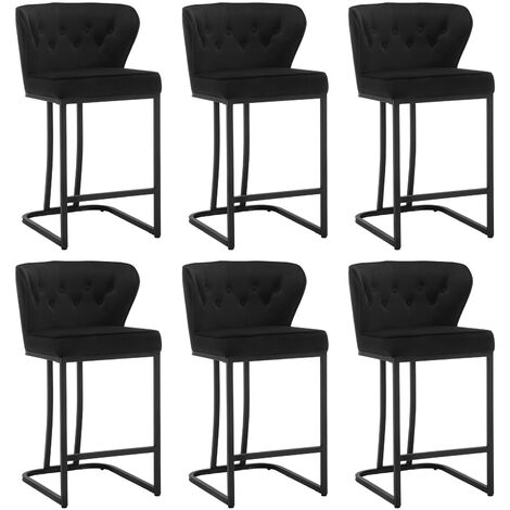 Woltu – Lot de 6 tabourets de bar en velours noir – Hauteur d'assise 61cm – Structure métal robuste – Dossier incurvé et repose-pieds
