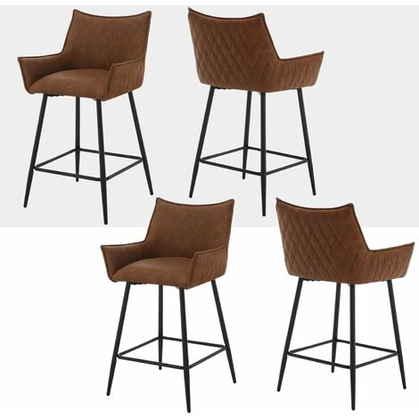 Woltu – Lot de 4 tabourets de bar rembourrés – Similicuir vintage marron – Hauteur d'assise 62 cm – Pieds en métal antidérapants