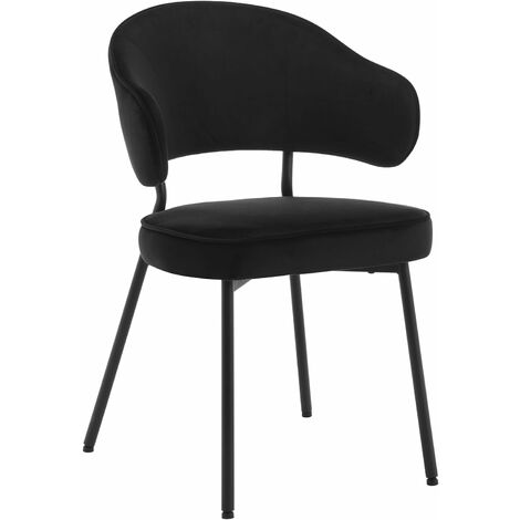 Woltu – Chaise de salle à manger scandinave en velours noir – Dossier incurvé – Pieds en métal – Confort 120 kg – Dimensions 54x52x83.5cm