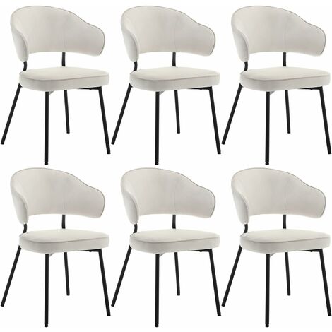 Woltu – Lot de 6 chaises scandinaves en velours crème – Dossier incurvé et pieds en métal – Confort 120 kg – Dimensions 54x52x83.5cm (1/5)