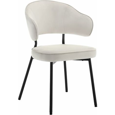Woltu – Chaise de salle à manger scandinave en velours crème – Dossier incurvé et accoudoirs – Pieds en métal réglables – Confort 120 kg (1/5)