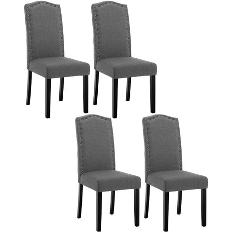 Lot de 4 Chaises Salle à Manger en Lin WOLTU, Chaise de Cuisine avec Dossier Haut, Chaise Salon Rembourré, Gris foncé (1/5)
