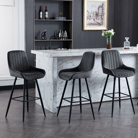 Lot De 2 Tabourets De Bar Chaises Hautes Avec Repose-pieds Assise En Mdf Et Cadre En Acier Noir Dec029801