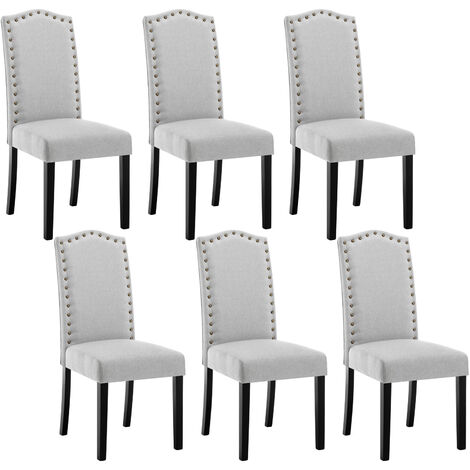 Lot de 6 Chaises Salle à Manger en Lin WOLTU, Chaise de Cuisine avec Dossier Haut, Chaise Salon Rembourré, Gris Clair (1/5)
