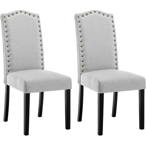 Lot de 2 Chaises Salle à Manger en Lin WOLTU, Chaise de Cuisine avec Dossier Haut, Chaise Salon Rembourré, Gris Clair (1/5)