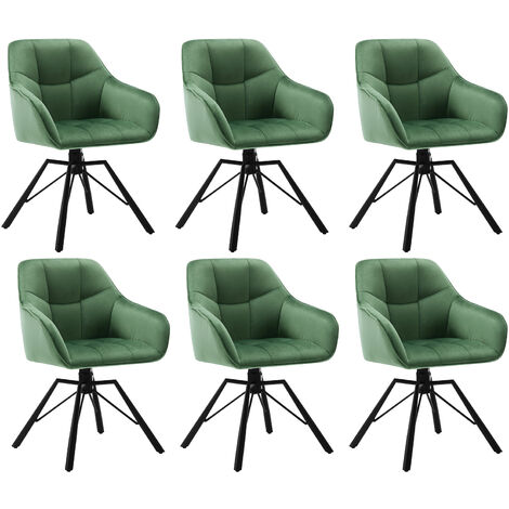 Woltu – Lot de 6 chaises pivotantes 360° en velours vert foncé – Pieds en métal – Accoudoirs et dossier pour confort – Capacité 120 kg