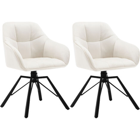 Woltu – Lot de 2 chaises pivotantes 360° – Velours crème – Pieds en métal – Accoudoirs et dossier confortables – Capacité 120 kg
