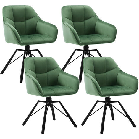 Woltu – Lot de 4 chaises pivotantes 360° en velours – Pieds en métal – Confort optimal pour salle à manger – Couleur vert foncé