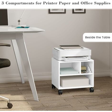 GOPLUS Support D'Imprimante à Roulettes Avec Station De Charge : 2 Prise, 1 USB & 1 Type-C, Caisson Bureau Mobile Avec Étagère Réglable, Armoire Avec Serrure, Cadre En Métal Pour Bureau (Gris