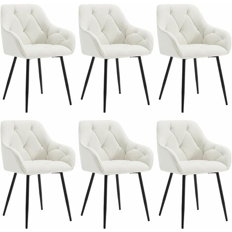 Woltu – Lot de 6 chaises de salle à manger ergonomiques – Velours crème rembourré – Pieds en métal – Capacité 120 kg – Dimensions 42x41x83.5 cm