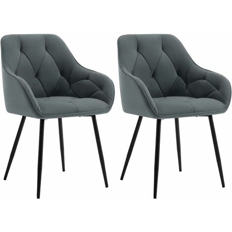 Lot de 2 Chaises de Salle à Manger Ergonomique WOLTU, Chaise de Cuisine en Velours Rembourrée, Pieds en Métal, Gris foncé