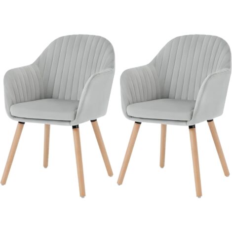 Woltu – Lot de 2 chaises de salle à manger en velours – Pieds en bois massif – Confort ergonomique – Couleur gris clair – Hauteur 81 cm