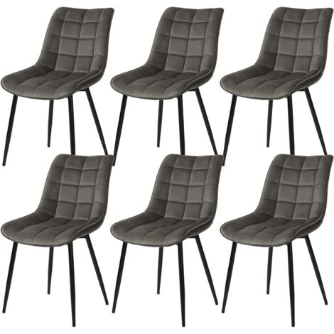 Woltu – Lot de 6 chaises de salle à manger – Chaise scandinave en velours gris foncé – Pieds en métal – Hauteur 85.5 cm, capacité 120 kg (1/5)