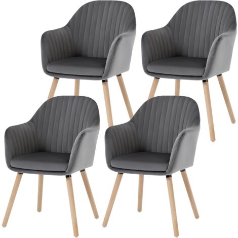 Woltu – Lot de 4 chaises de salle à manger en velours – Pieds en bois massif – Confort optimal – Hauteur d'assise 47 cm – Gris foncé