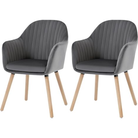 Woltu – Lot de 2 chaises de salle à manger en velours – Pieds en bois massif – Hauteur 81 cm – Couleur gris foncé – Confort ergonomique