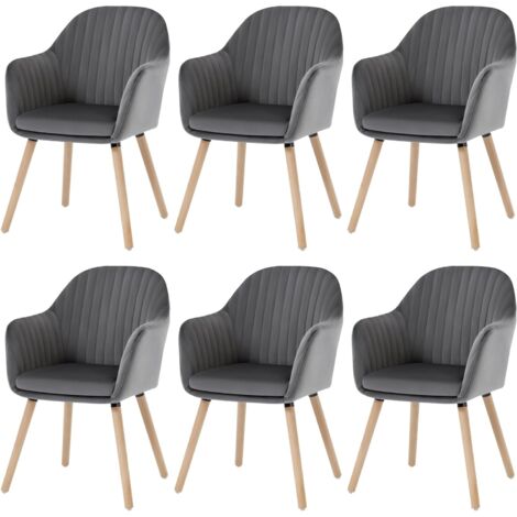 Lot de 6 Chaises de salle à manger en velours WOLTU, Chaise pour cuisine, salon, café, Pieds en bois massif, Gris Foncé