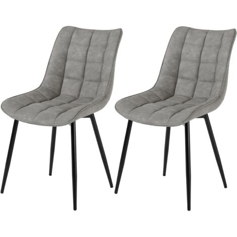 Lot de 2 Chaises de salle à manger WOLTU, Chaises de Cusine, Assise rembourrée en Similicuir, pieds en métal, Gris