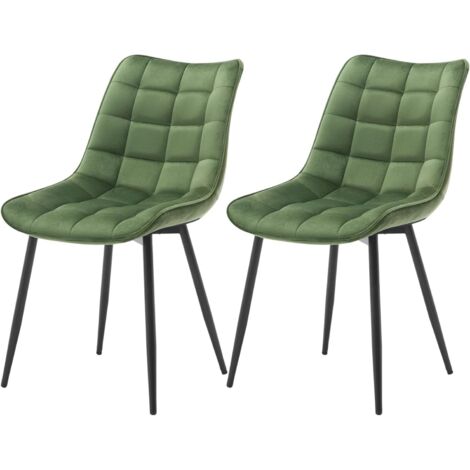 Woltu – Lot de 2 chaises de salle à manger – Chaise scandinave en velours – Pieds en métal – Hauteur 85.5 cm – Couleur vert foncé (1/5)