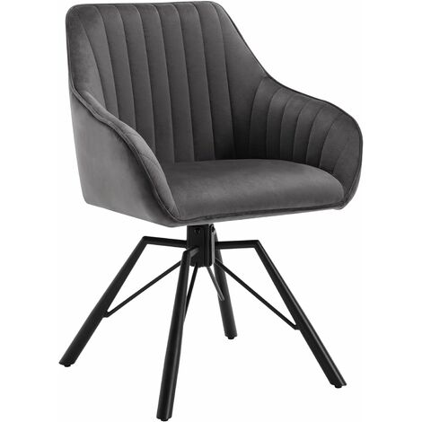 WOLTU Chaise Salle à Manger, siège en Velours, Pieds en Métal, Chaise de Cuisine avec Dossier et Accoudoirs, Chaise Scandinave, Chaise Ergonomique, Gris Foncé (1/5)