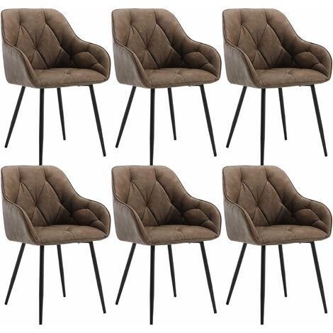 Woltu – Lot de 6 chaises de salle à manger en similicuir vintage – Pieds en métal – Accoudoirs et dossier confortables – Charge 120 kg – Marron foncé