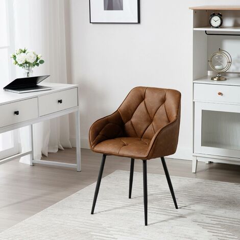 Woltu – Chaise de salle à manger en similicuir vintage – Pieds en métal – Dossier et accoudoirs – Confort ergonomique – Capacité 120 kg – Marron (1/5)