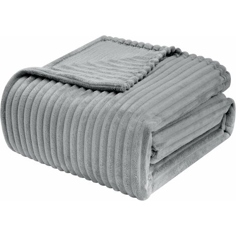Woltu – Couverture polaire 150x200 cm – Flanelle 280 g/m² – Design rayé gris – Douce et légère pour confort toute l'année