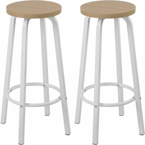 WOLTU 2 X Tabourets de Bar Assise Rond en MDF et métal, Tabourets de cusine 30 x 30 x 72 cm , Chêne Clair (1/5)