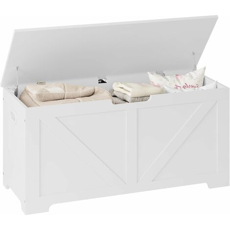 Woltu – Coffre de rangement banc 100x40x47cm – 76L – Bois composite laqué – Capacité de charge 150kg – Banc à chaussures pour entrée, salon, chambre – Blanc