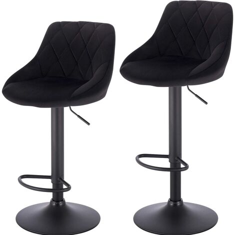 Woltu – Lot de 2 tabourets de bar en velours noir – Hauteur réglable 60-82 cm – Base en métal robuste – Confort ergonomique avec repose-pieds (1/5)