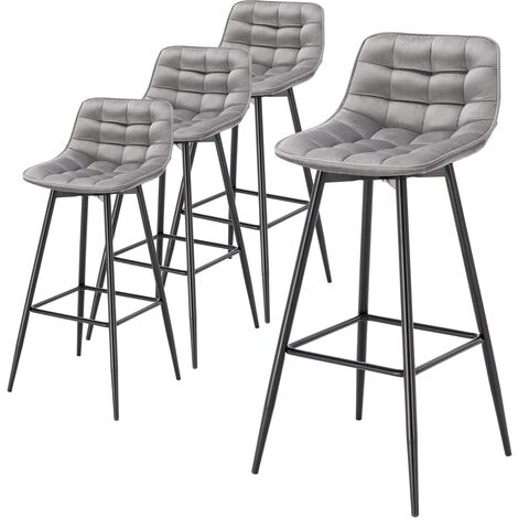WOLTU 4 X Tabouret de Bar 43 x 35, 5 x 88cm, Chaise de Bar Assise en Velours et Pieds en métal, avec Pieds et Repose-Pieds , Gris Clair (1/5)