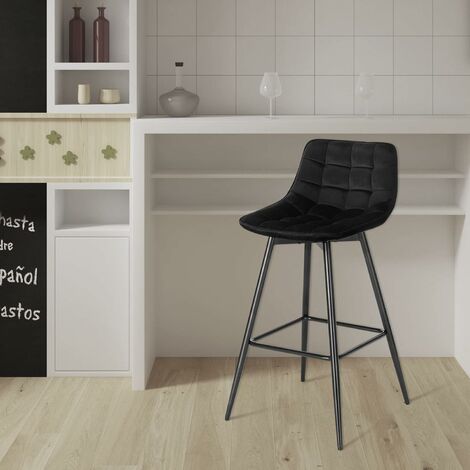 WOLTU 2 X Tabouret de Bar 43 x 35, 5 x 88cm, Chaise de Bar Assise en Velours et Pieds en métal, avec Pieds et Repose-Pieds , Noir